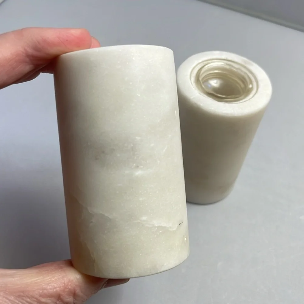 Pair Vintage White‎ Marble Salt & Pepper Shakers